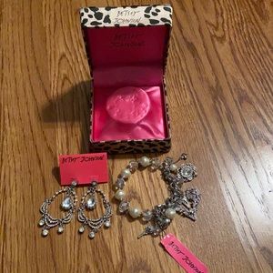 Betsy Johnson Rhinestone Bracelet & Earrings